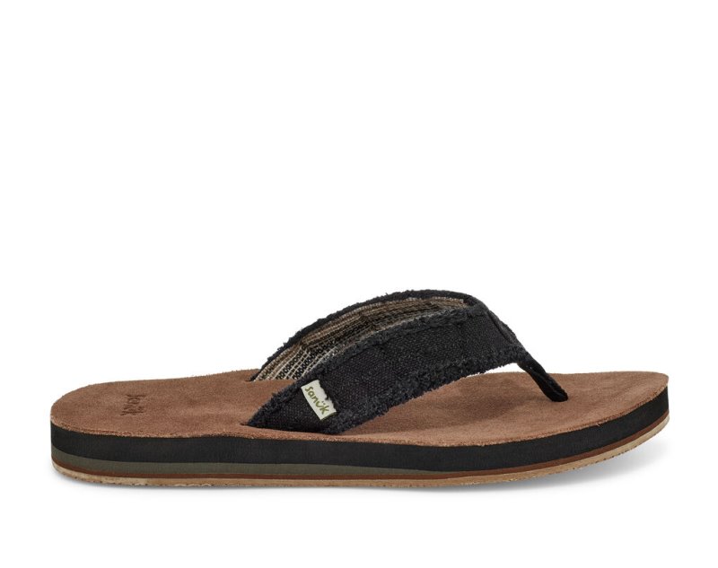 Sanuk Fraid Not Soft Top Eco Friendly Men\'s Flip Flops Black | Canada 254LIS